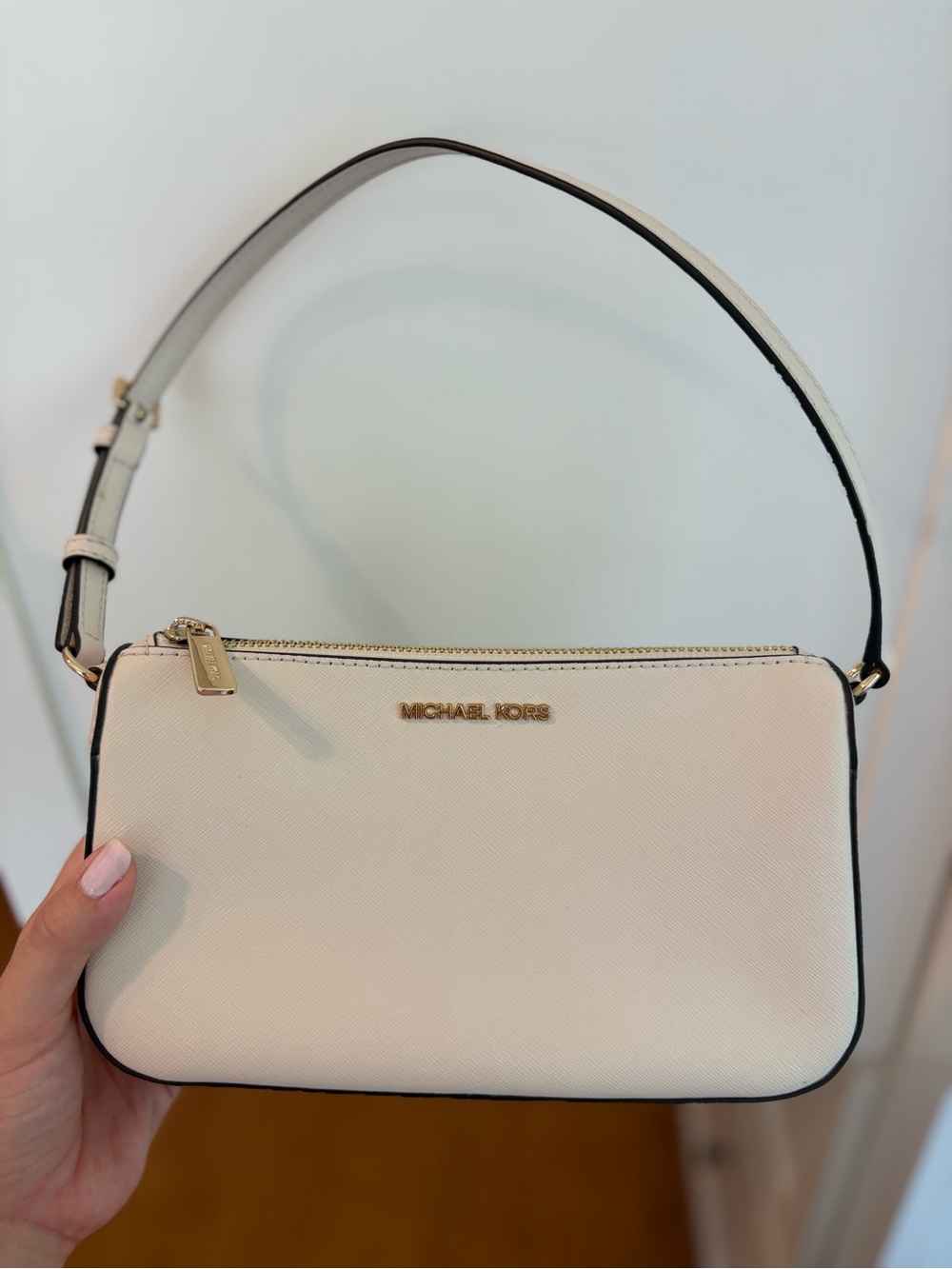 Michael Kors Cream Saffiano Leather Shoulder Bag with Gold Hardware